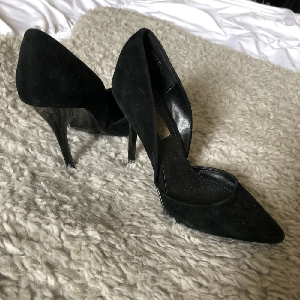 Black suede pumps